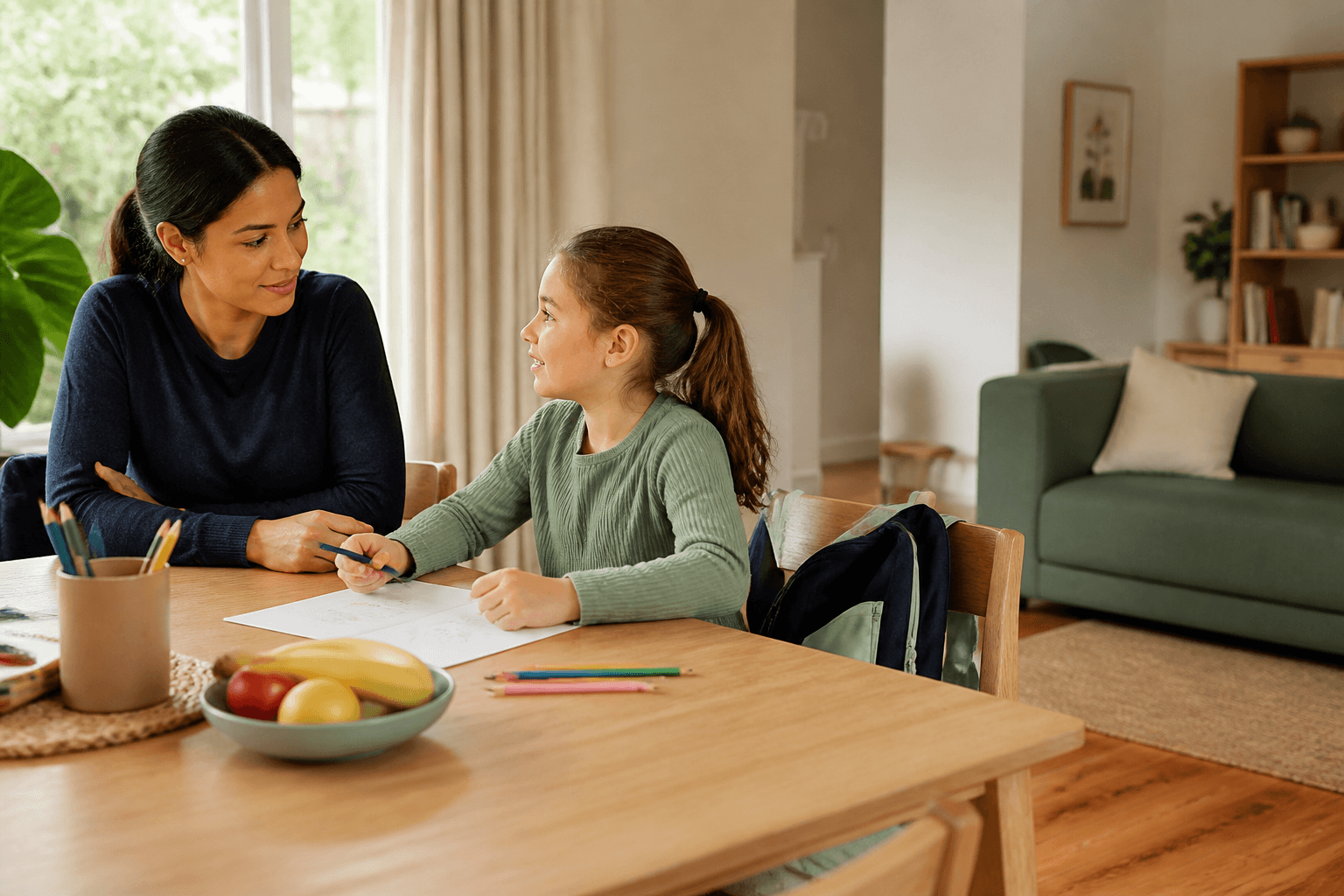 Nanny supporting a child with an after-school activity